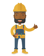 Image showing Illustration of a happy carpenter wearing hard hat and overalls