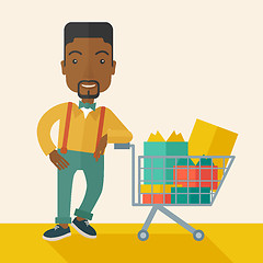 Image showing African-american Man with shopping cart