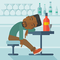 Image showing African Drunk man fall asleep in the pub.