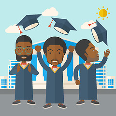 Image showing Three men throwing graduation cap.