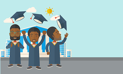 Image showing Three men throwing graduation cap.