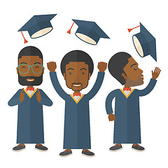 Image showing Three men throwing graduation cap.