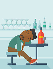 Image showing African Drunk man fall asleep in the pub.