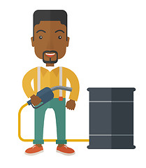 Image showing African Businessman with oil can and pump.