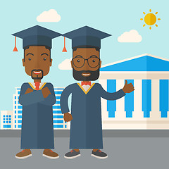 Image showing Two black men wearing graduation cap.