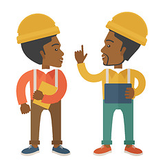 Image showing Two black workers talking.