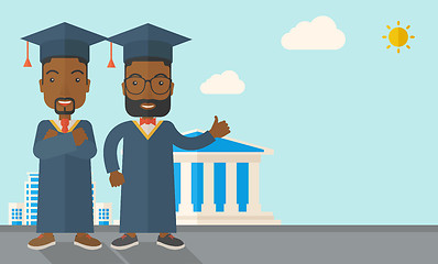 Image showing Two black men wearing graduation cap.