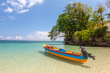 Image showing Fish boat on the paradise beach