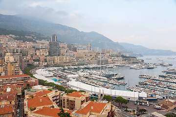 Image showing Aerial View on Monaco Harbor with Luxury Yachts, French Riviera