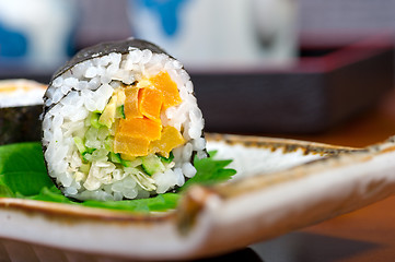 Image showing fresh sushi choice combination assortment selection 