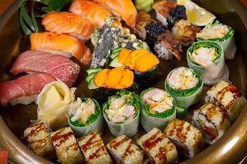 Image showing fresh sushi choice combination assortment selection 