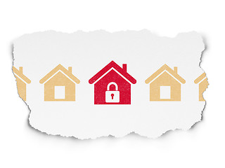 Image showing Safety concept: home icon on Torn Paper background