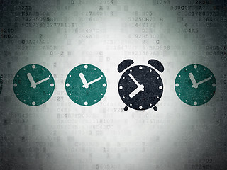 Image showing Timeline concept: alarm clock icon on Digital Paper background