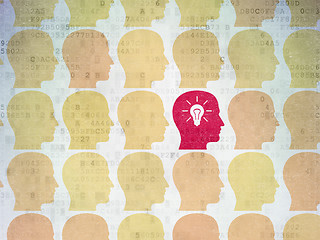 Image showing Finance concept: head with light bulb icon on Digital Paper background