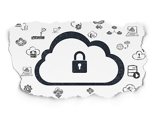 Image showing Cloud technology concept: Cloud With Padlock on Torn Paper background