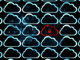 Image showing Cloud technology concept: cloud with padlock icon on Digital background