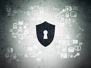 Image showing Privacy concept: Shield With Keyhole on Digital Paper background