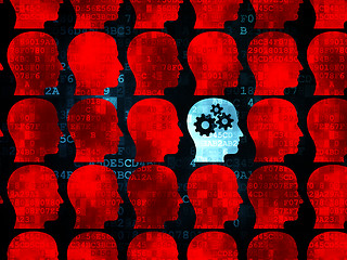 Image showing Studying concept: head with gears icon on Digital background