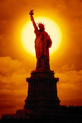 Image showing liberty statue at sunset