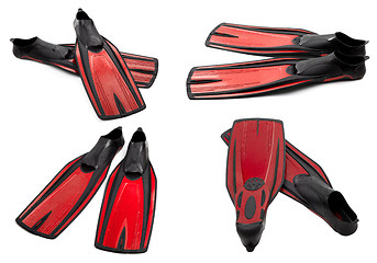 Image showing Set of red swim fins for diving