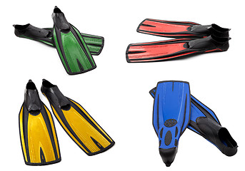 Image showing Set of multicolor swim fins for diving