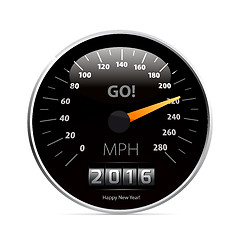 Image showing Calendar 2016 in speedometer car.