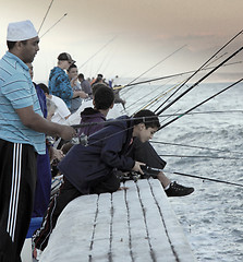 Image showing Group of people fishing on False Bay waters
