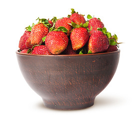 Image showing Ripe juicy strawberries in a ceramic bowl