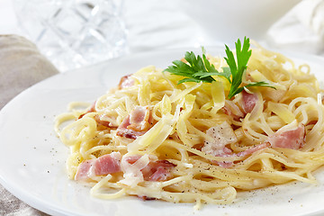 Image showing pasta carbonara on white plate