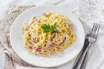 Image showing pasta carbonara on white plate