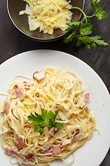 Image showing pasta carbonara on white plate