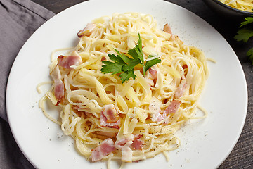 Image showing pasta carbonara on white plate