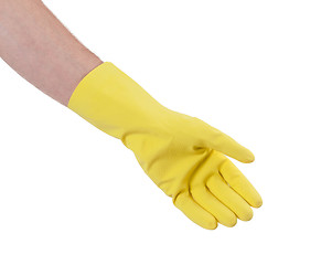 Image showing Latex glove for cleaning on hand