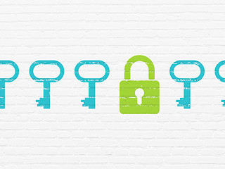 Image showing Privacy concept: closed padlock icon on wall background