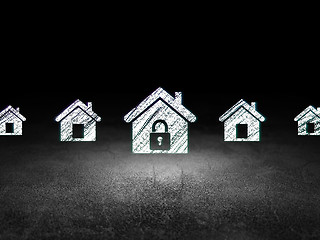 Image showing Security concept: home icon in grunge dark room