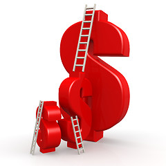 Image showing Red dollar signs with ladder