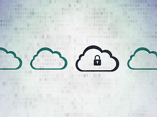 Image showing Cloud computing concept: cloud with padlock icon on Digital Paper background