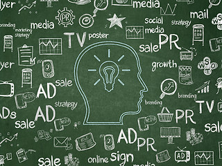 Image showing Marketing concept: Head With Lightbulb on School Board background