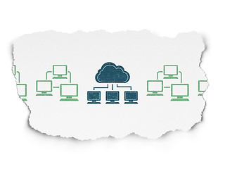 Image showing Cloud computing concept: cloud network icon on Torn Paper background