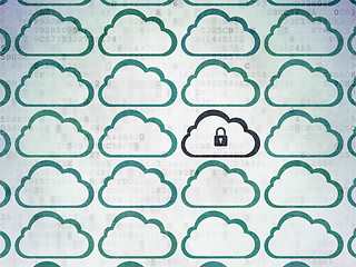 Image showing Cloud networking concept: cloud with padlock icon on Digital Paper background
