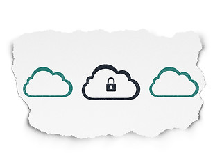 Image showing Cloud computing concept: cloud with padlock icon on Torn Paper background