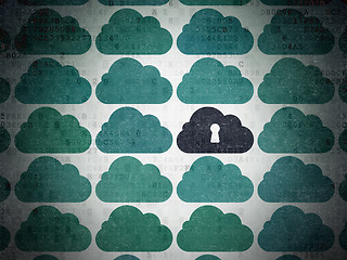 Image showing Cloud networking concept: cloud with keyhole icon on Digital Paper background