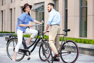 Image showing Romantic date of young couple on bicycles