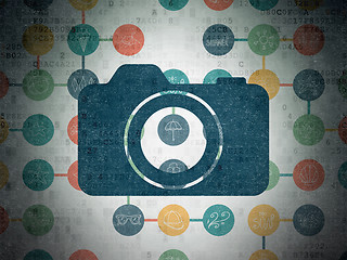 Image showing Tourism concept: Photo Camera on Digital Paper background