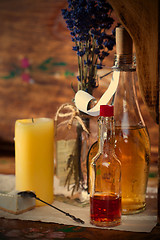 Image showing Vintage still life with pharmacy vials