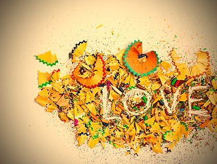 Image showing word Love over a shavings