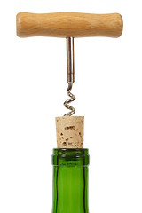 Image showing Wine bottle with corkscrew