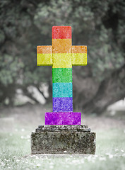 Image showing Gravestone in the cemetery - Rainbow flag