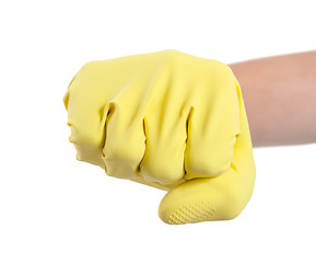 Image showing Hand in a rubber glove gesturing fist