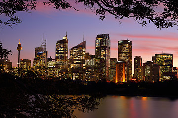 Image showing Sydney CBD cityscape buildings at sunset